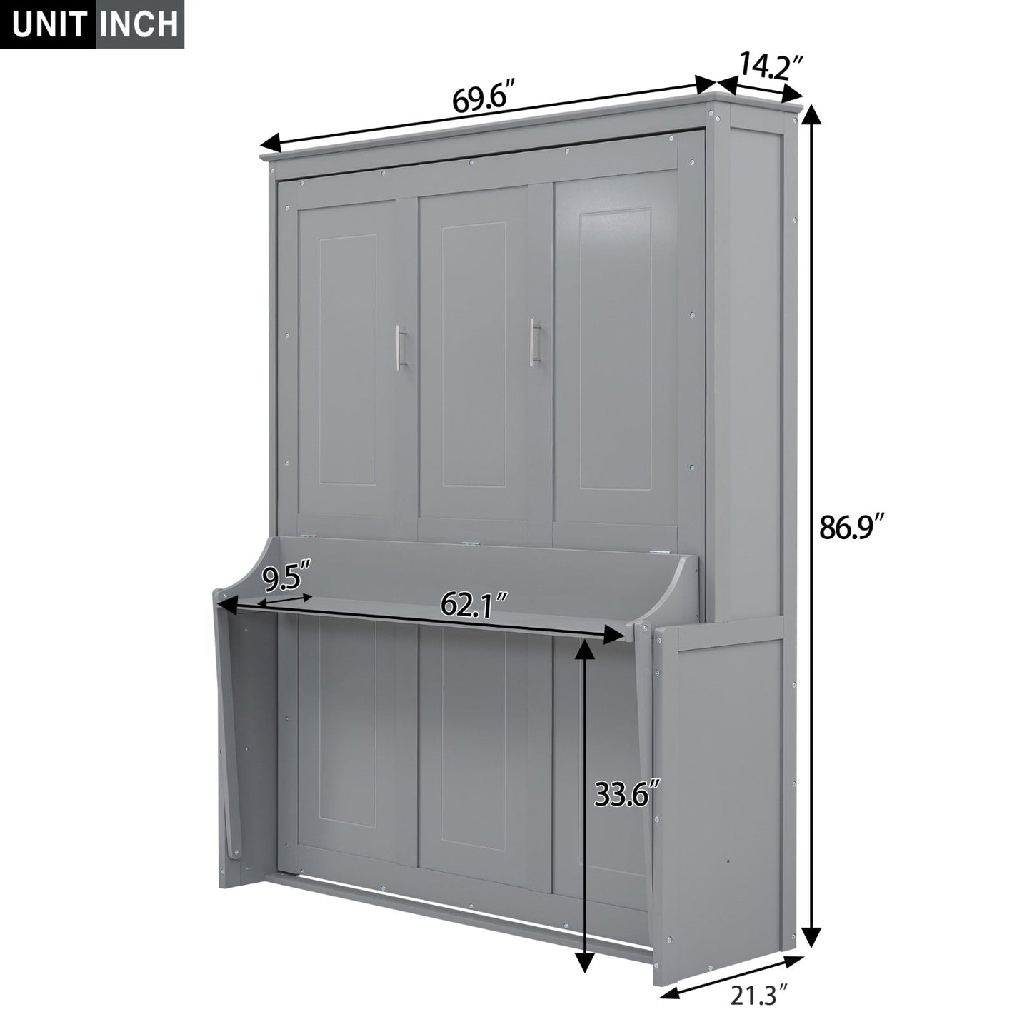 Queen Size Murphy Bed With A Shelf, Gray BEUPFORLIFE.com