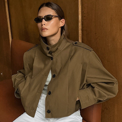 Khaki Lapel Simple Single-breasted Coat BEUPFORLIFE.com