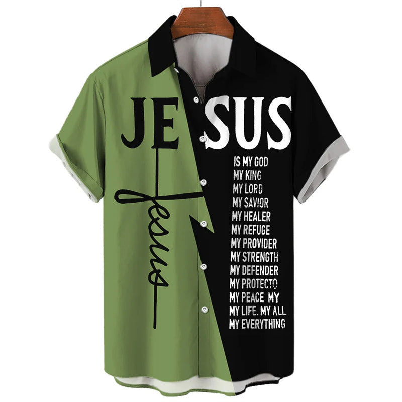 JESUS Colorblock Letter Shirt BEUPFORLIFE.com
