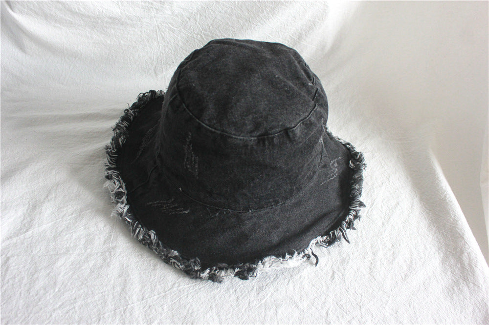 Summer Sunshade Raw Edge Denim Bucket Hat Women BEUPFORLIFE.com