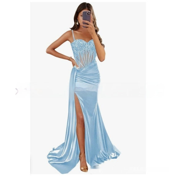 Lovely Satin Strapless Long Dress