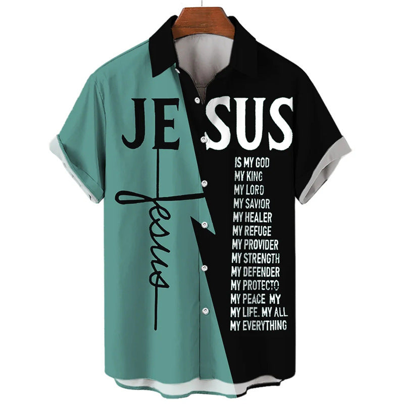JESUS Colorblock Letter Shirt BEUPFORLIFE.com