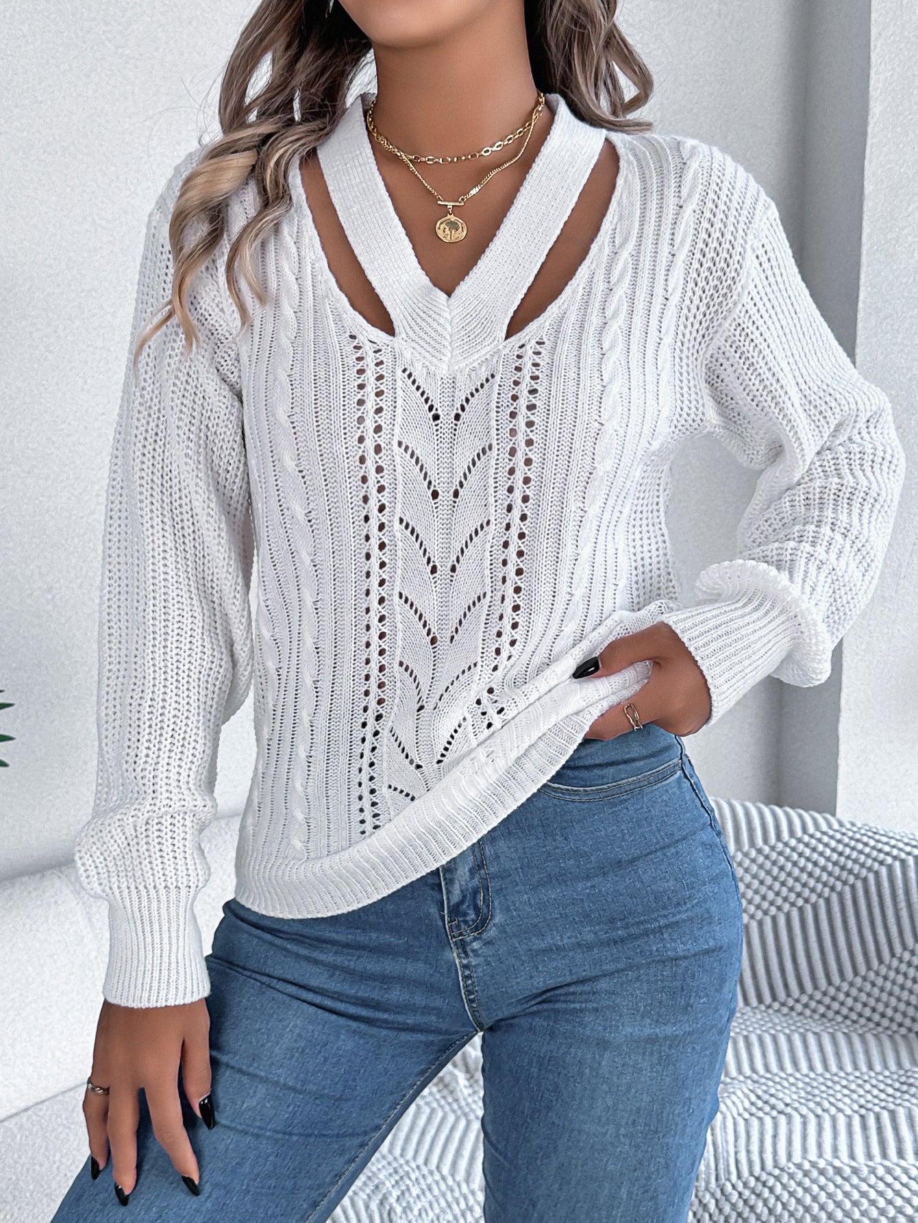 V-neck Twist Pullover Sweater Be Up For Life