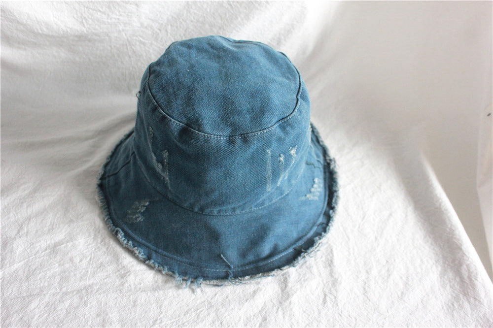 Summer Sunshade Raw Edge Denim Bucket Hat Women BEUPFORLIFE.com