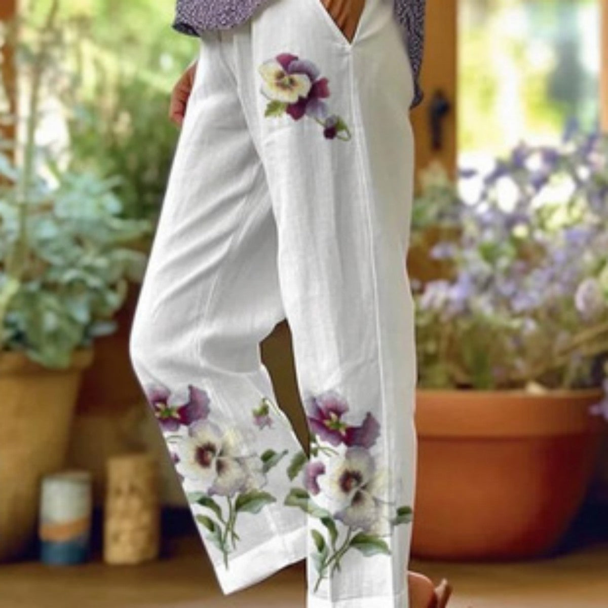 Digital Printed Minimalist Rolled Edge Casual Pants Be Up For Life