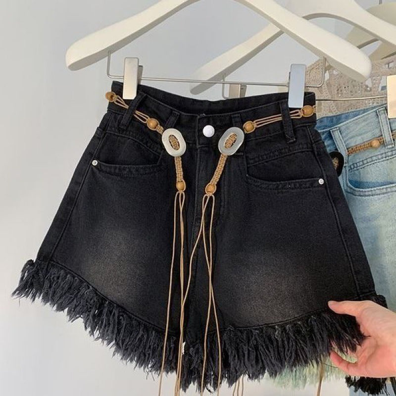Button Raw Edge Denim Shorts BEUPFORLIFE.com