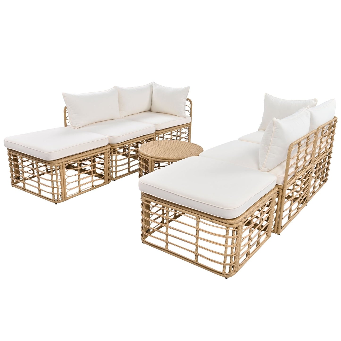 7 Piece Outdoor Patio Furniture, All-Weather Rattan Sectional Sofa Set BEUPFORLIFE.com