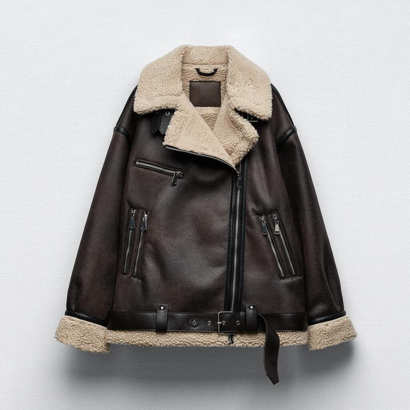 Suede Fur Integrated Motorcycle Jacket BEUPFORLIFE.com