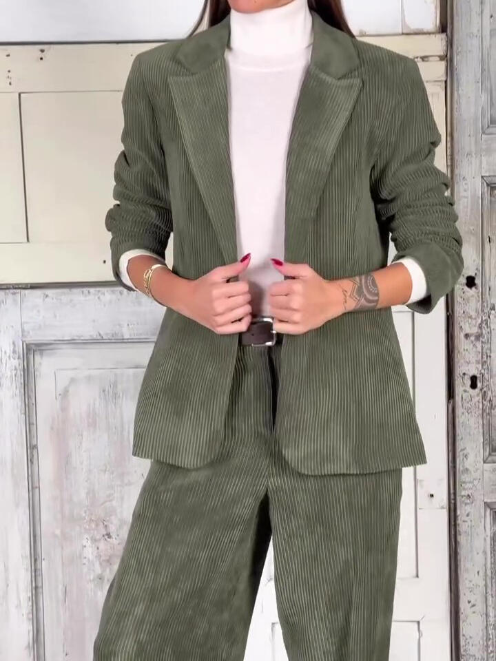Casual Commuting Corduroy Blazer & Pants Set BEUPFORLIFE.com