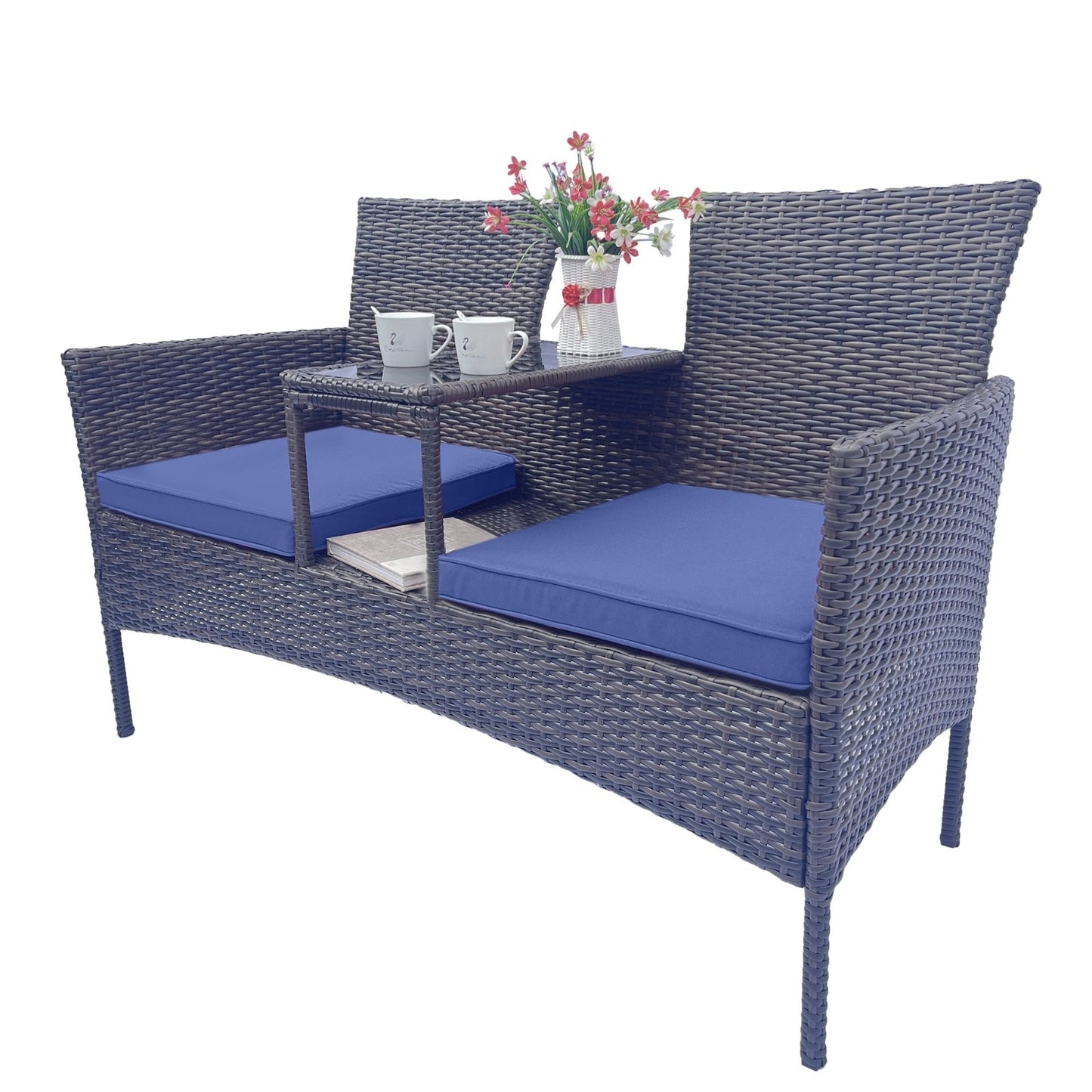 Wicker Patio Conversation Furniture Set, With Removable Cushions & Table BEUPFORLIFE.com