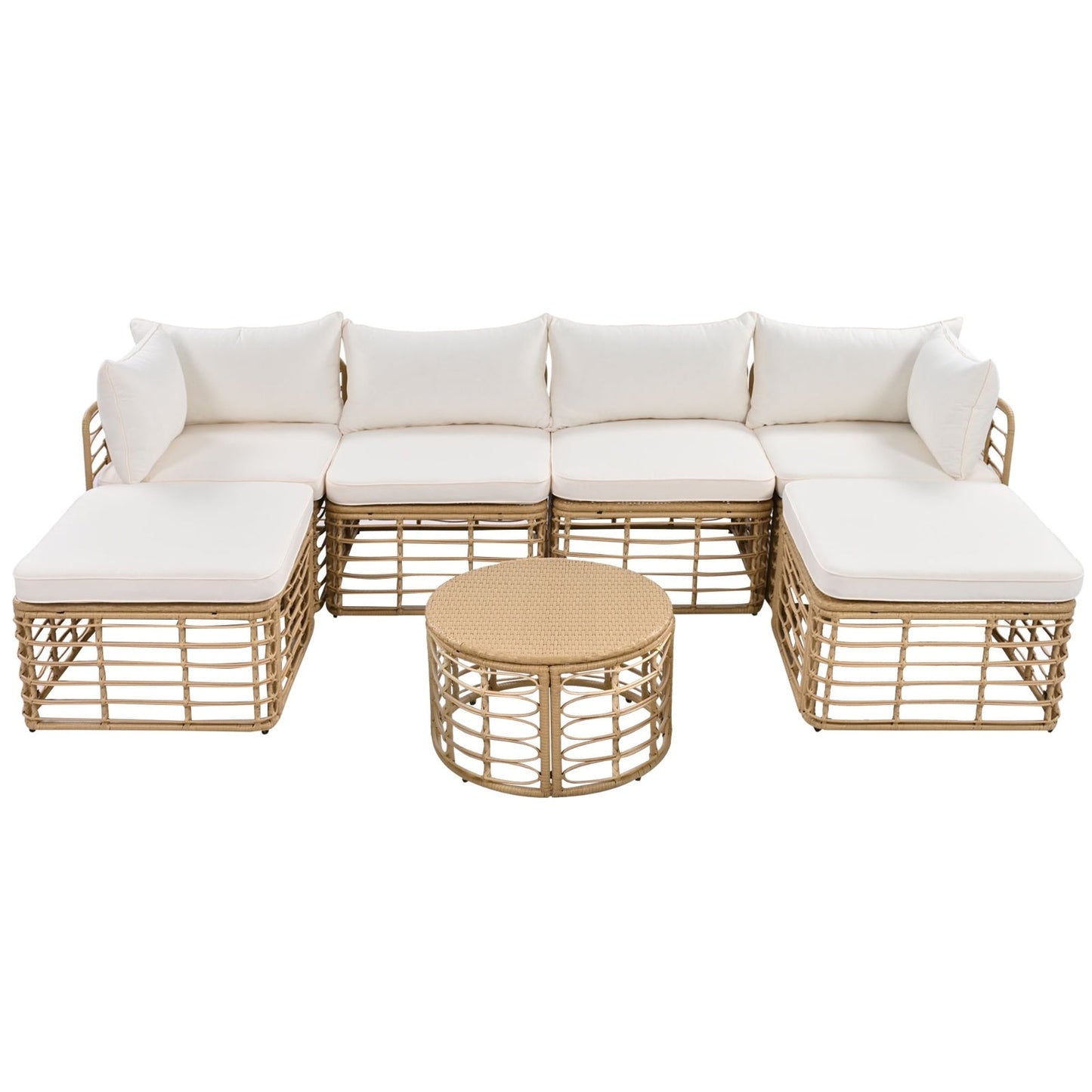 7 Piece Outdoor Patio Furniture, All-Weather Rattan Sectional Sofa Set BEUPFORLIFE.com