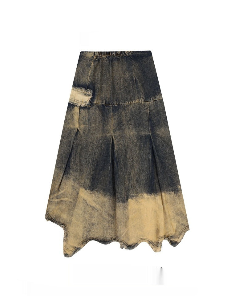Industry Distressed Raw Edge Denim Skirt BEUPFORLIFE.com
