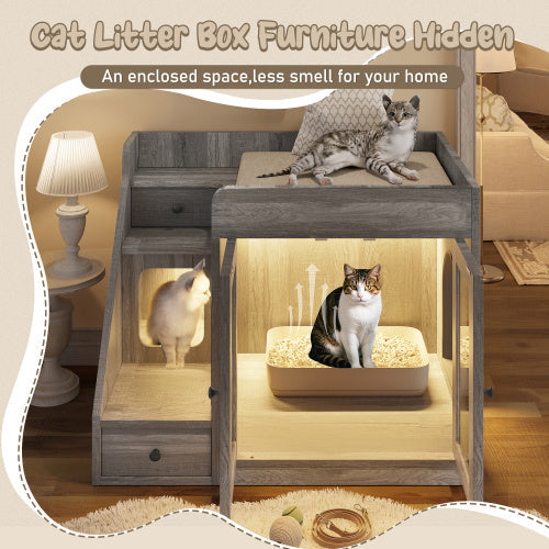 Cat Litter Box Enclosure With Light BEUPFORLIFE.com