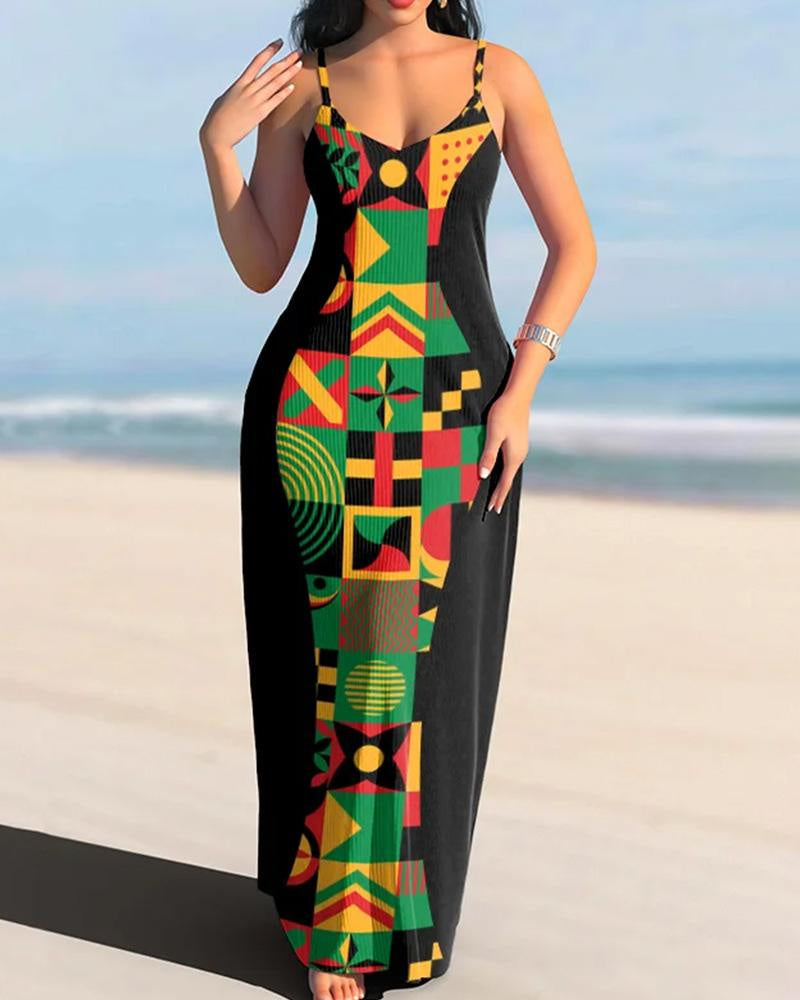 Women's V-neck Long Printed Dress Be Up For Life