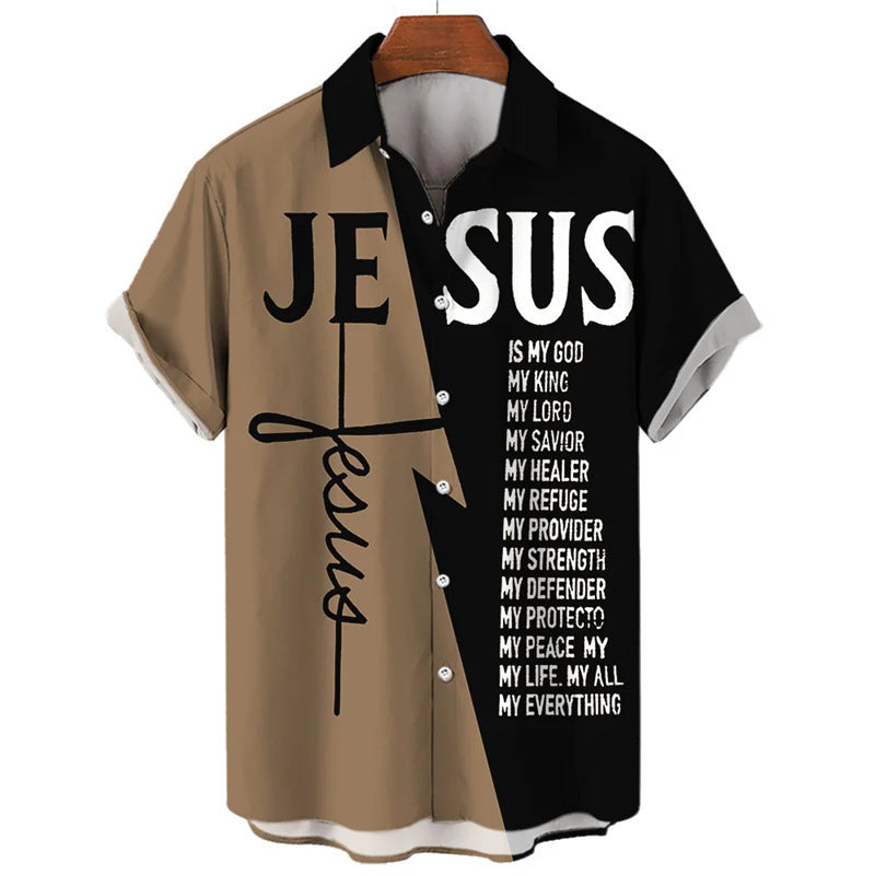 JESUS Colorblock Letter Shirt BEUPFORLIFE.com