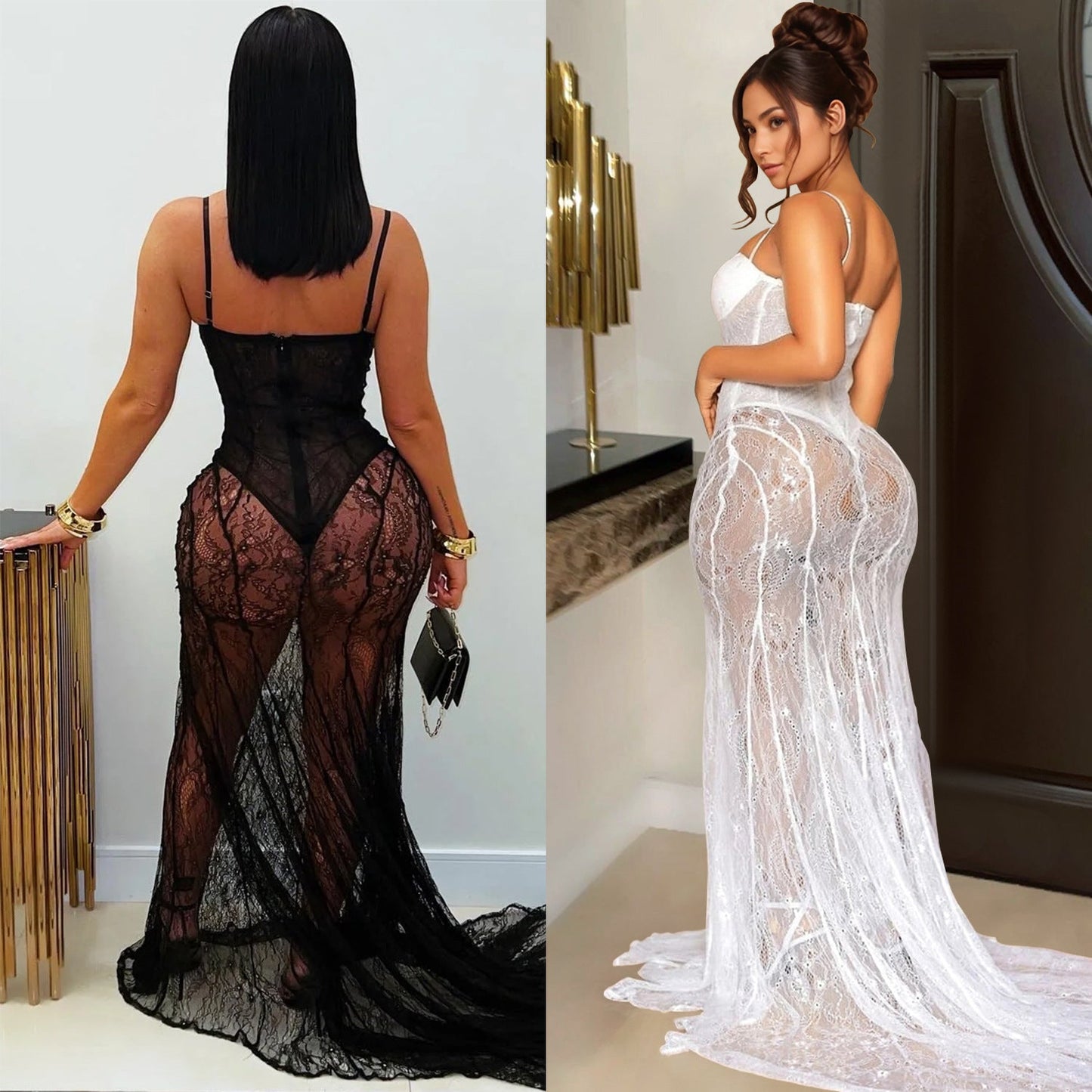Women's Wear Sling Lace See-through Dress BEUPFORLIFE.com