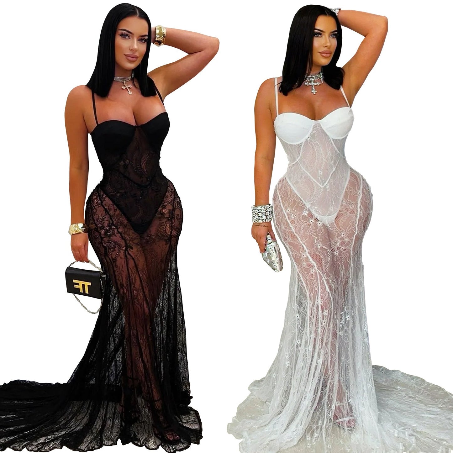 Women's Wear Sling Lace See-through Dress BEUPFORLIFE.com