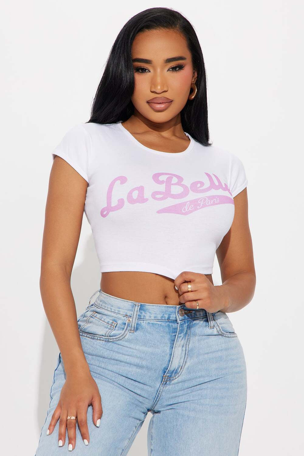 Round Neck Midriff-baring Cropped T-shirt Short Sleeve BEUPFORLIFE.com