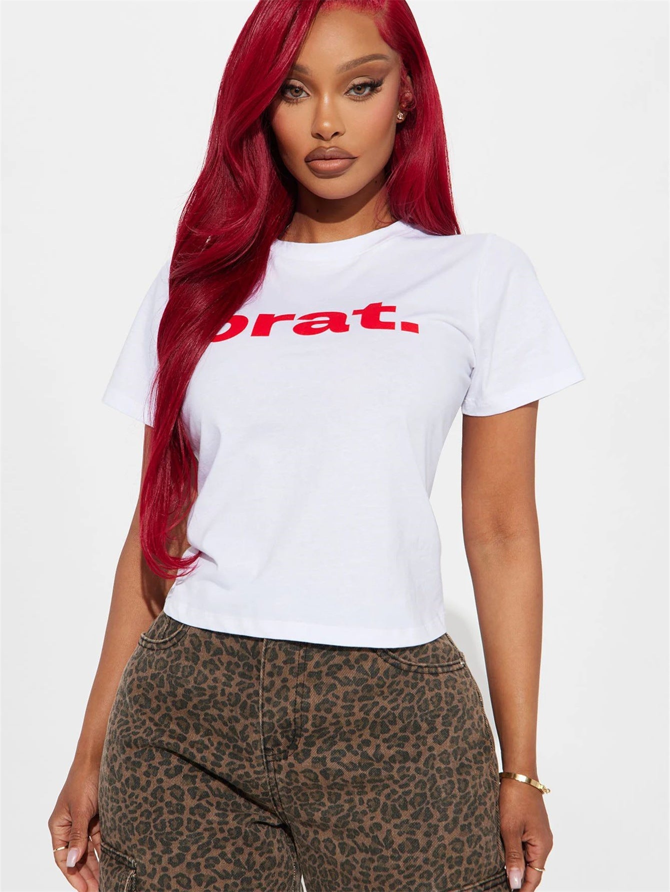 Round Neck Midriff-baring Cropped T-shirt Short Sleeve BEUPFORLIFE.com