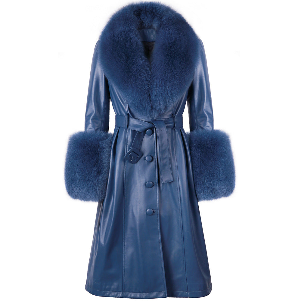 Leather Sheepskin Fox Fur Coat BEUPFORLIFE.com