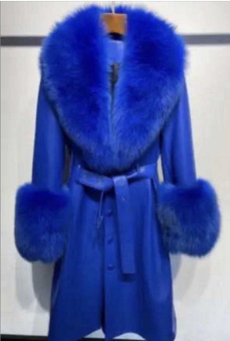 Leather Sheepskin Fox Fur Coat BEUPFORLIFE.com