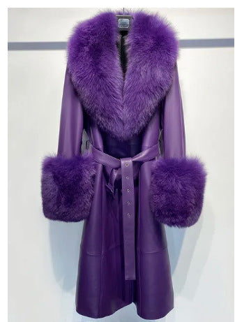 Leather Sheepskin Fox Fur Coat BEUPFORLIFE.com