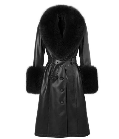 Leather Sheepskin Fox Fur Coat BEUPFORLIFE.com