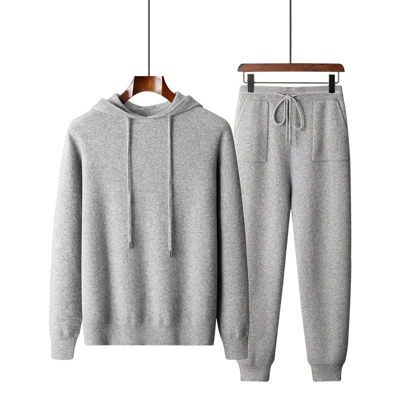 Solid Color Hooded Knitted Sweatshirt Pants Set BEUPFORLIFE.com