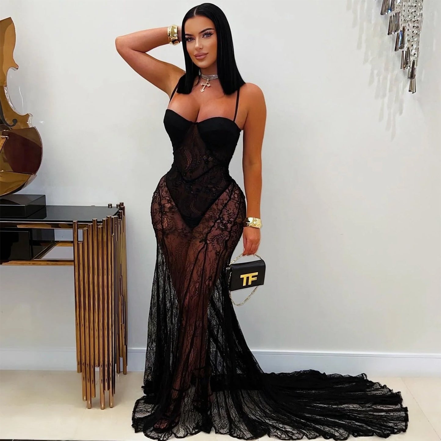 Women's Wear Sling Lace See-through Dress BEUPFORLIFE.com