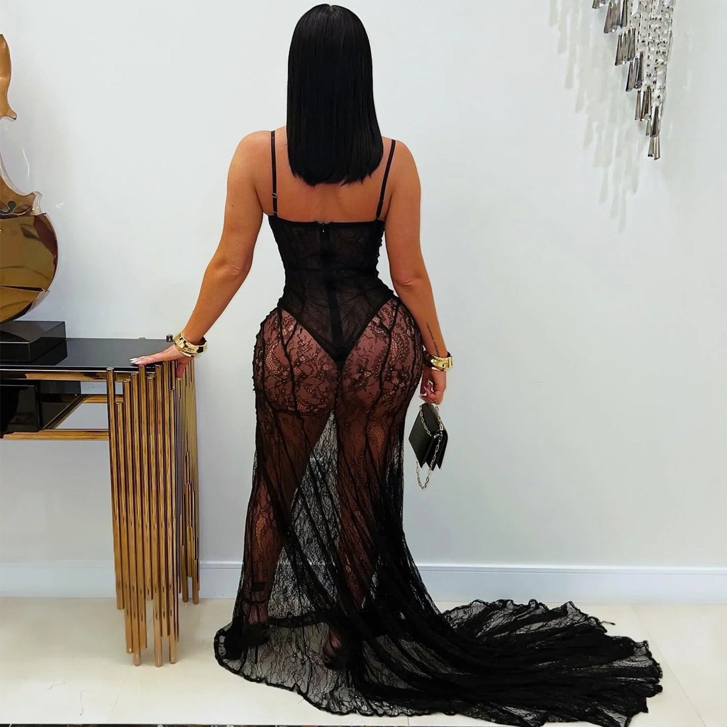Women's Wear Sling Lace See-through Dress BEUPFORLIFE.com