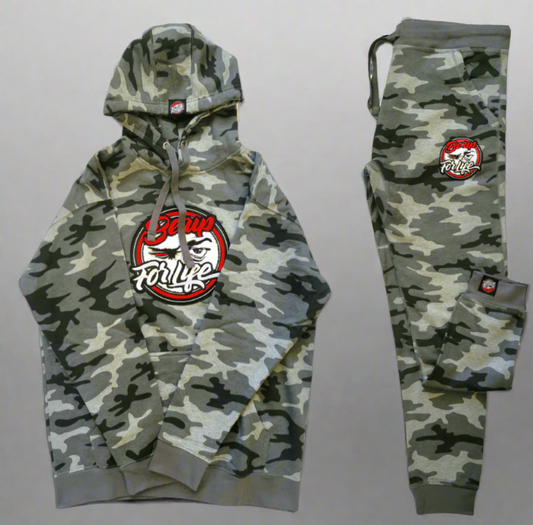 Grey Camouflage Jogger set w/ Chenille Patches (Unisex) - BEUPFORLIFE.com