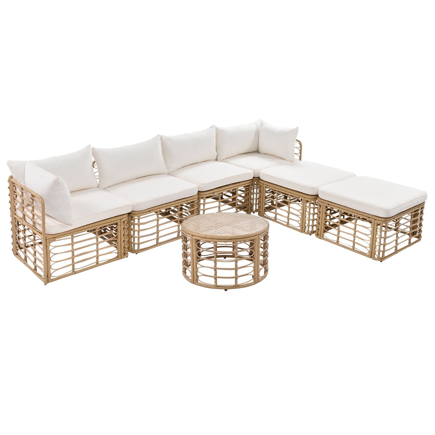 7 Piece Outdoor Patio Furniture, All-Weather Rattan Sectional Sofa Set BEUPFORLIFE.com