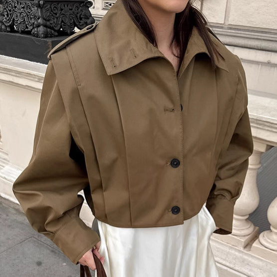 Khaki Lapel Simple Single-breasted Coat BEUPFORLIFE.com