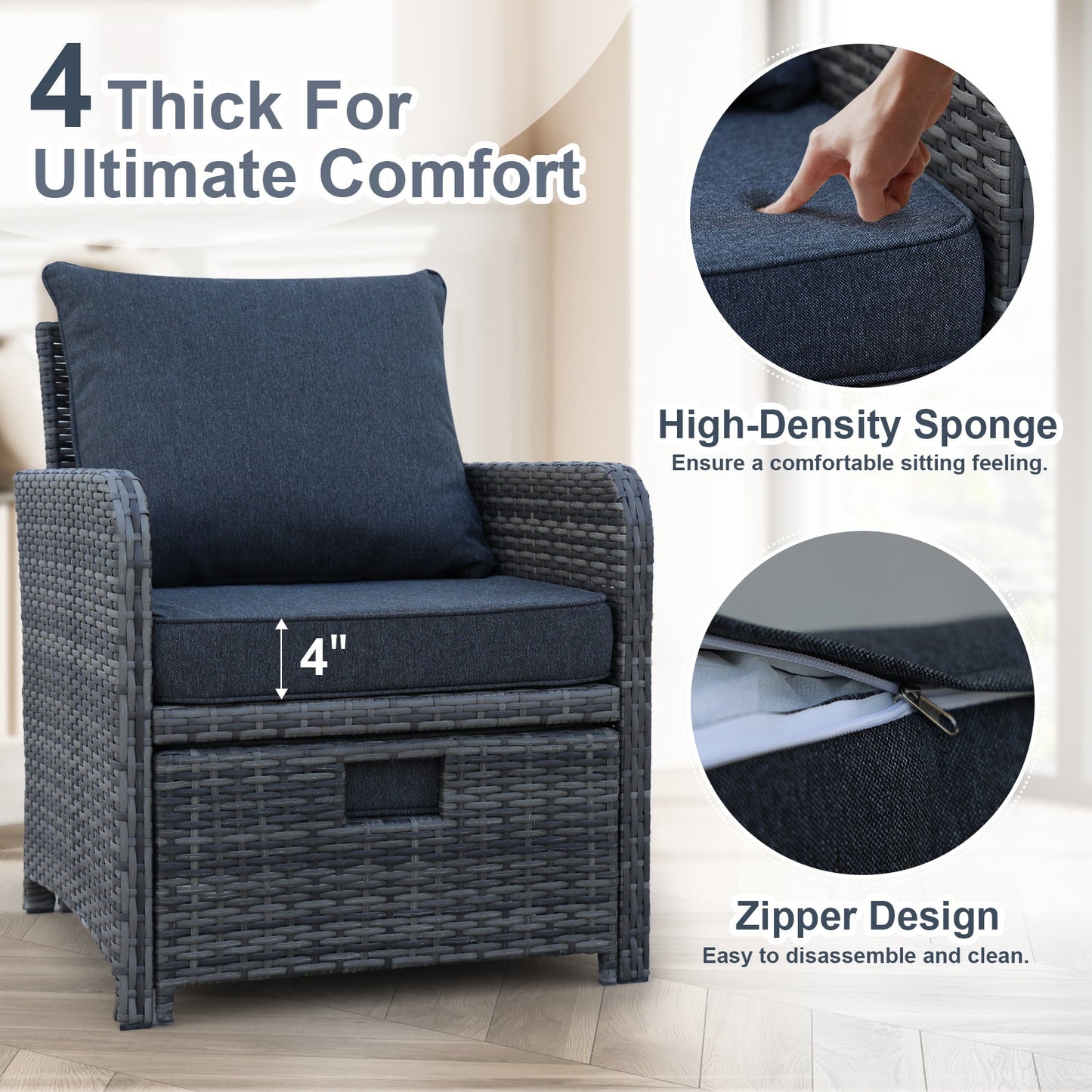 5 Piece Wicker Patio Conversation Furniture Set w/Ottomans BEUPFORLIFE.com
