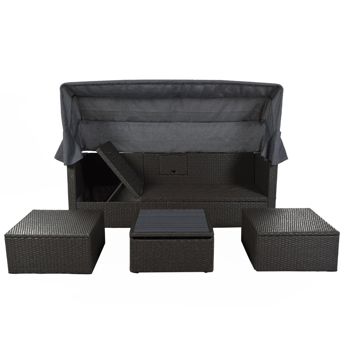 U Style Patio Rectangle Daybed With Canopy, Wicker Sectional Seating Be Up For Life