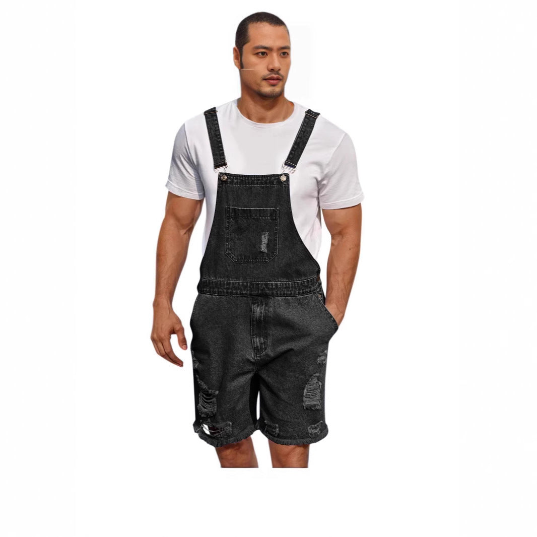 Ripped Men's Denim Suspender Shorts Be Up For Life