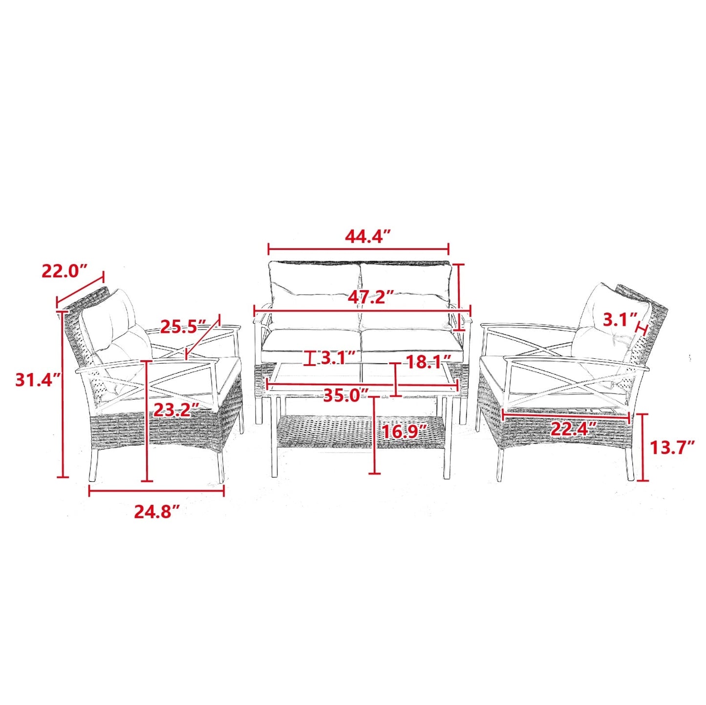 4 Piece Patio Sectional Sofa Set BEUPFORLIFE.com