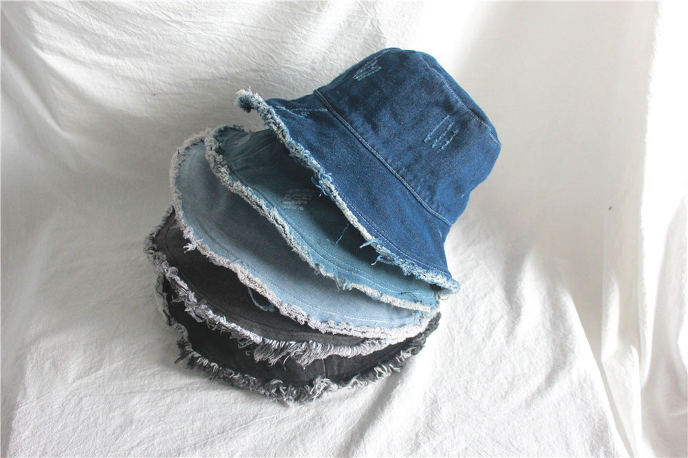 Summer Sunshade Raw Edge Denim Bucket Hat Women BEUPFORLIFE.com