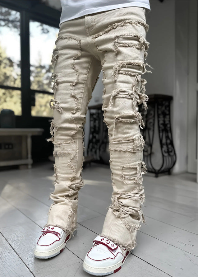 Tight Fit Stacked, Patched Jeans - BEUPFORLIFE.com
