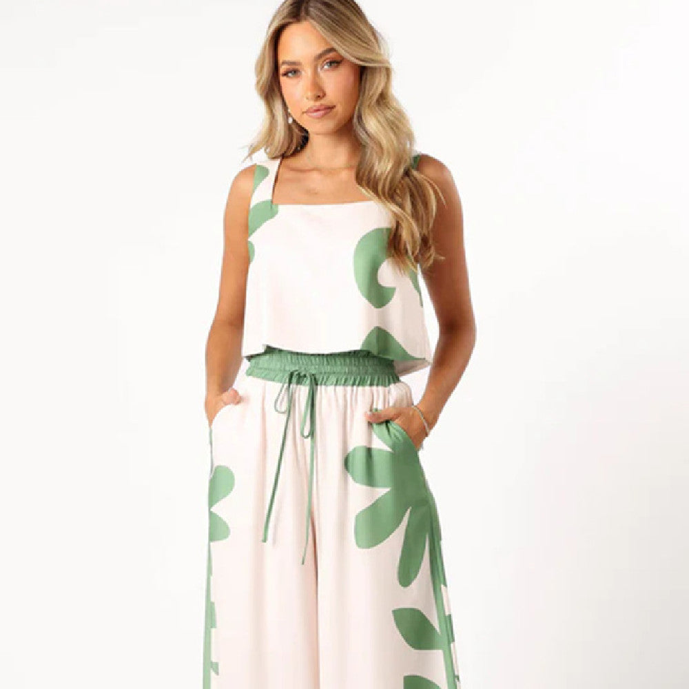 Printed Elastic Waist Wide Leg Two-piece Set BEUPFORLIFE.com