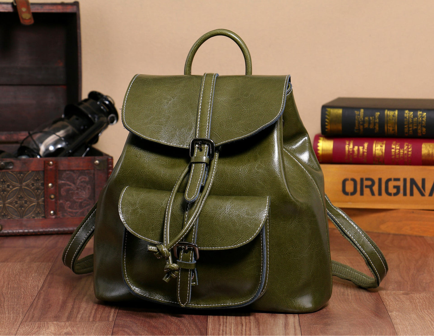 Cowhide Pocket Pull-belt Backpack BEUPFORLIFE.com