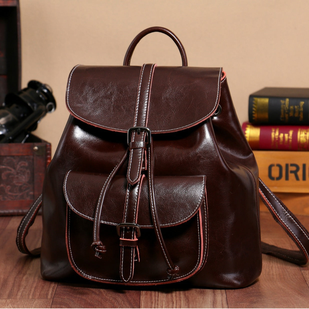 Cowhide Pocket Pull-belt Backpack BEUPFORLIFE.com