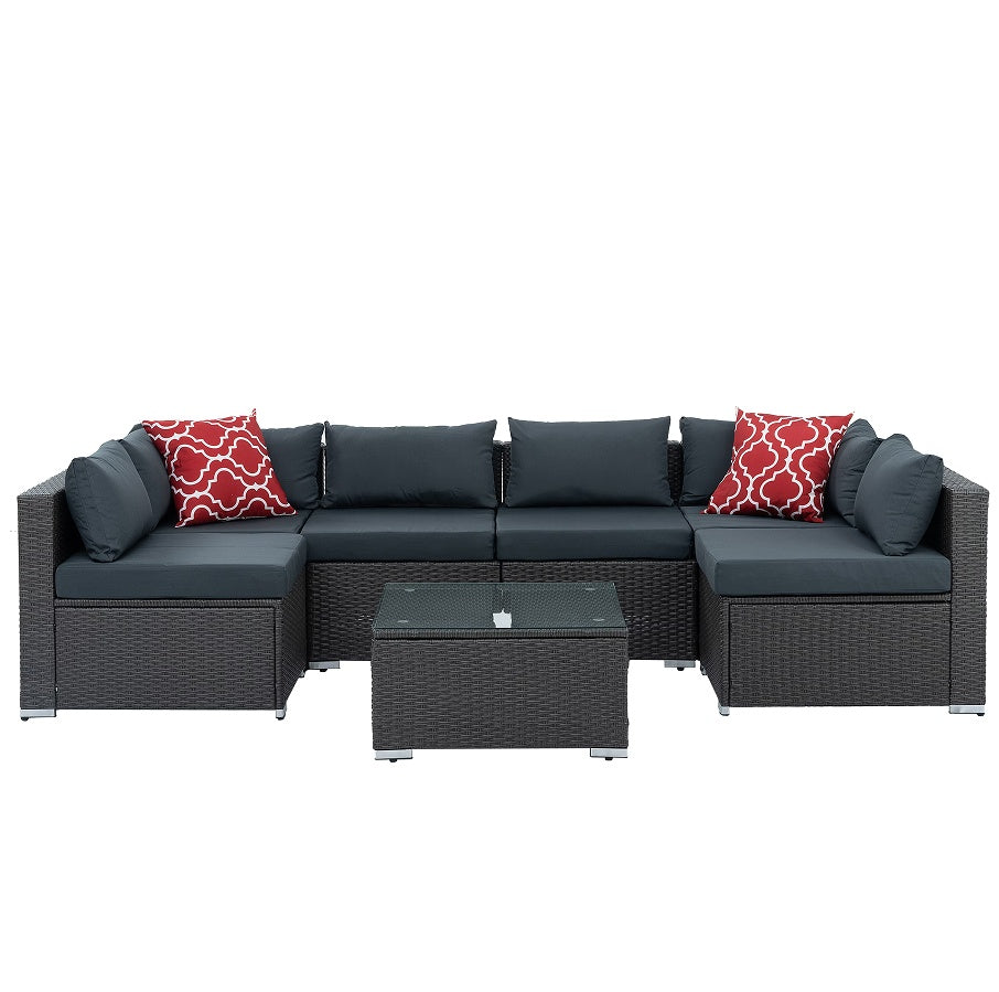 7 Set Wicker Furniture With Tempered Glass Coffee Table BEUPFORLIFE.com