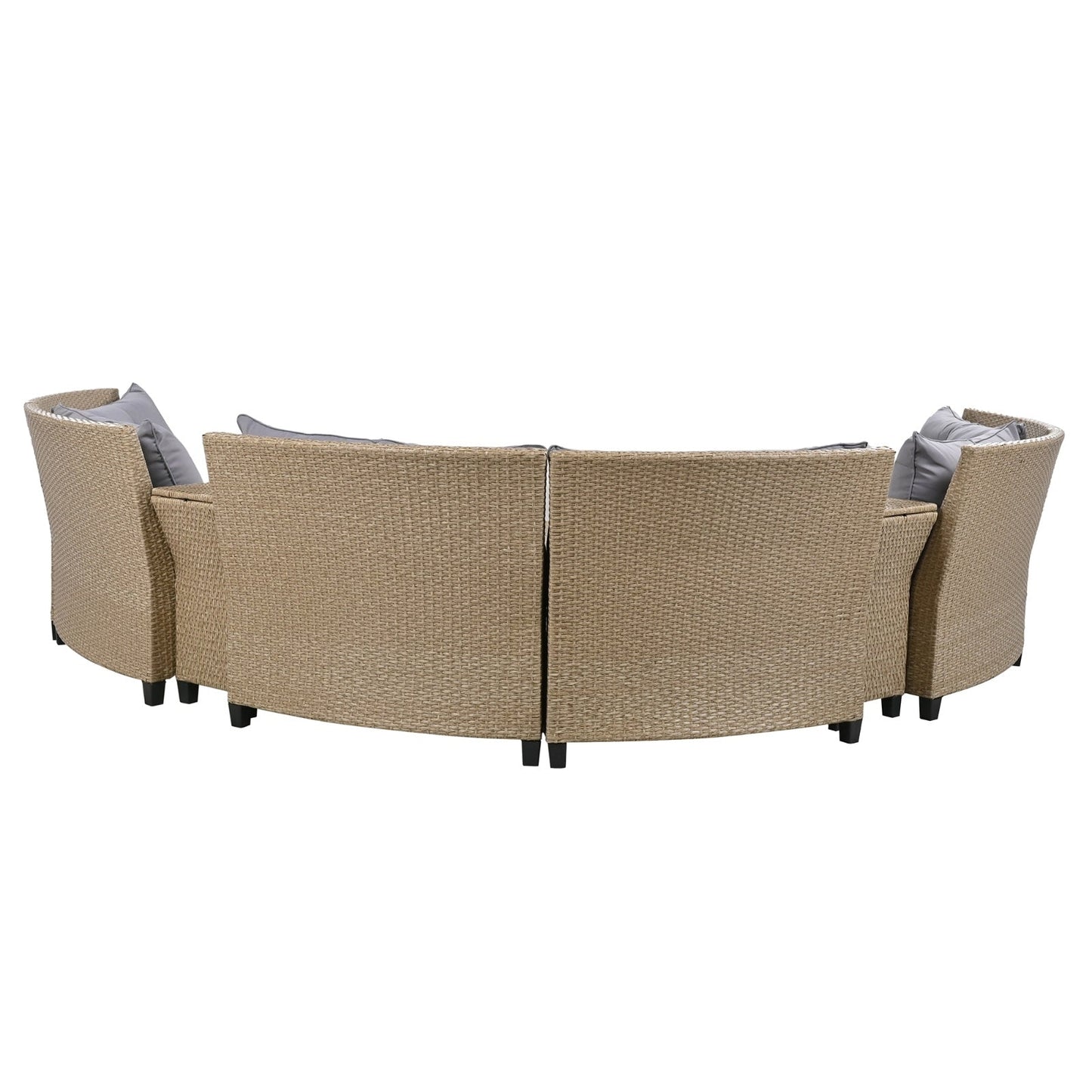 U Style 6-Person Fan-Shaped Rattan Set With Cushions Table Be Up For Life