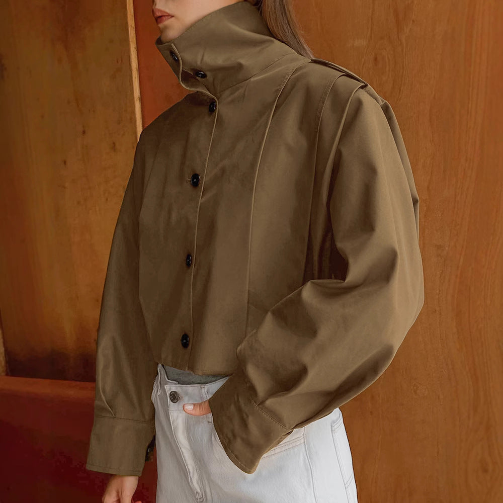 Khaki Lapel Simple Single-breasted Coat BEUPFORLIFE.com