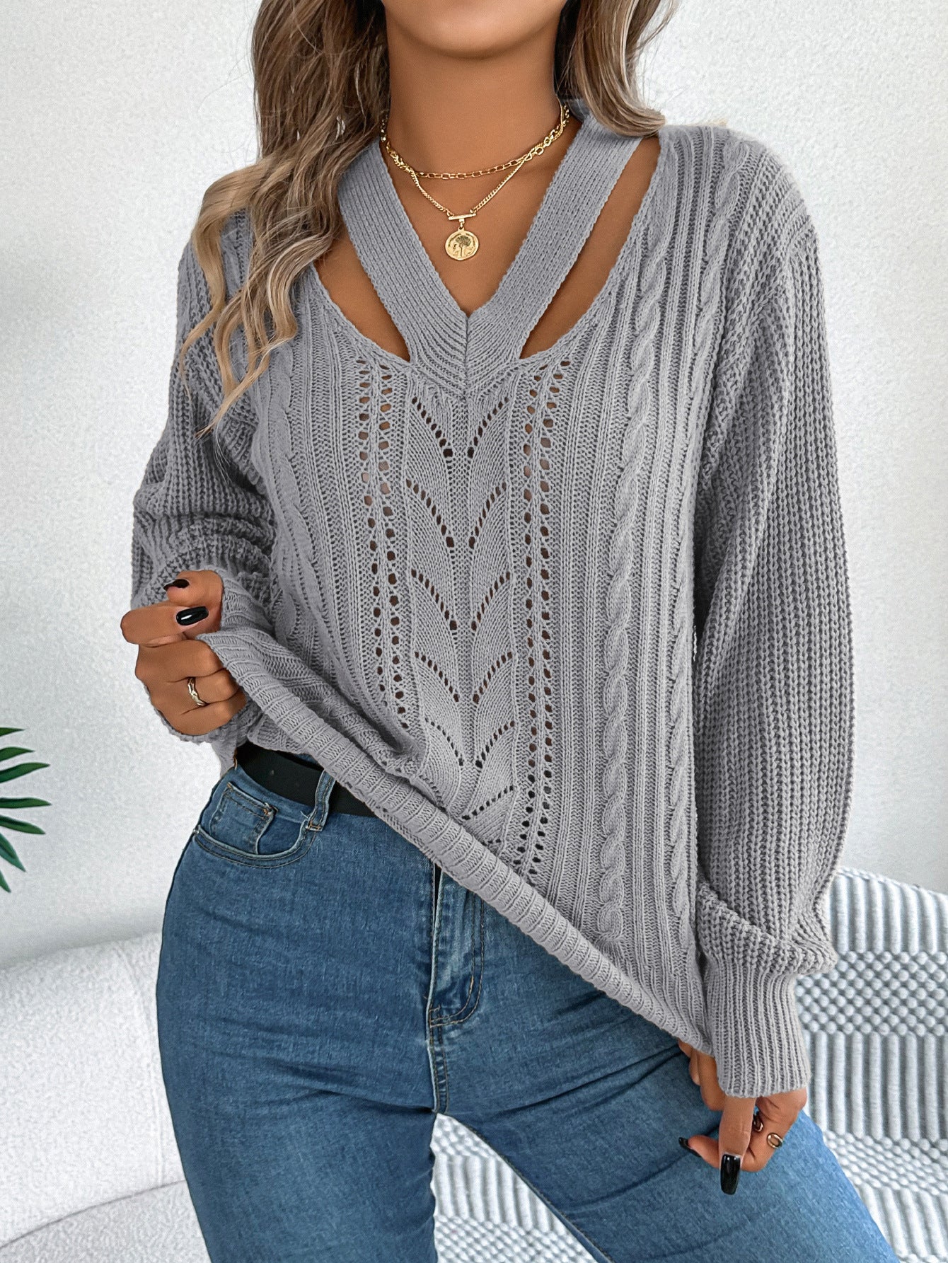 V-neck Twist Pullover Sweater Be Up For Life