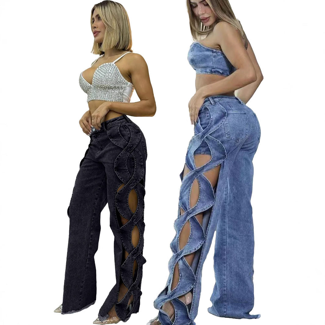 Women's Side Hollow S Line Denim Jeans BEUPFORLIFE.com