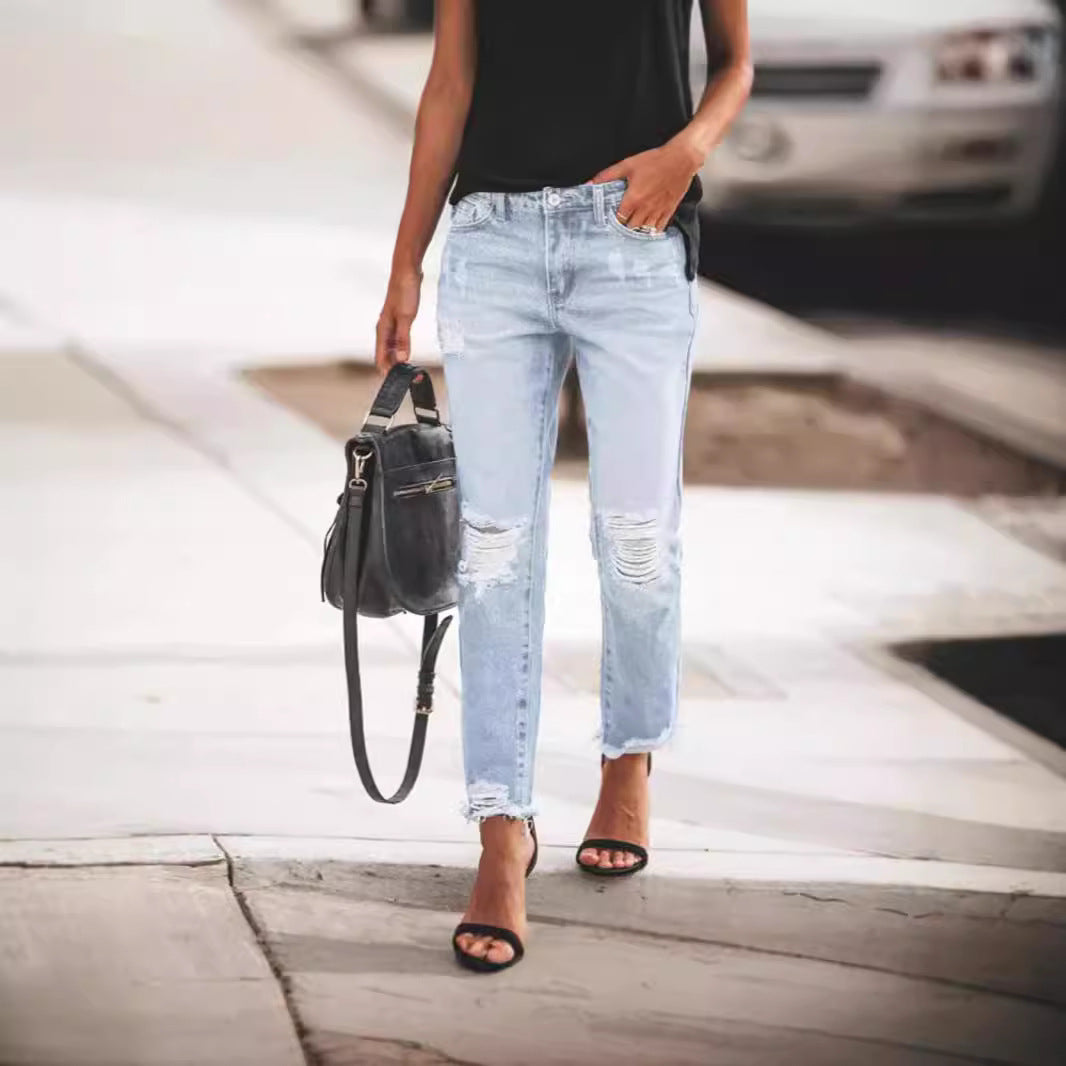 Women's Ripped Non-elastic Jeans Be Up For Life