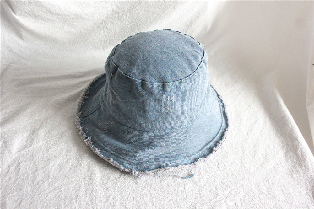 Summer Sunshade Raw Edge Denim Bucket Hat Women BEUPFORLIFE.com