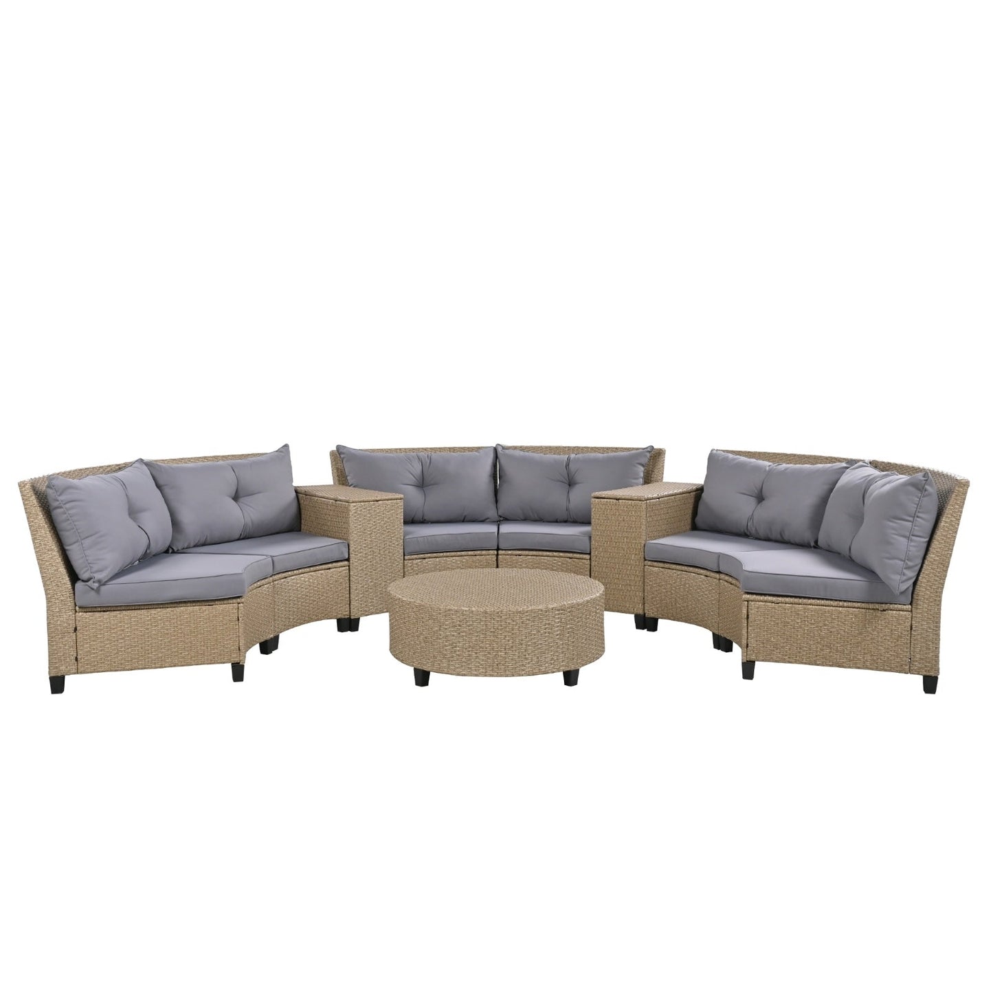 U Style 6-Person Fan-Shaped Rattan Set With Cushions Table Be Up For Life